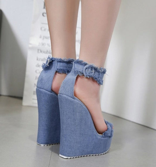 Raw-edge Denim Sandal