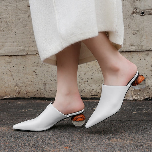 Marble Heel Leather Mule