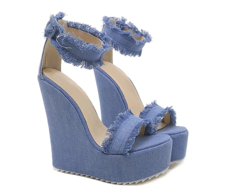 Raw-edge Denim Sandal