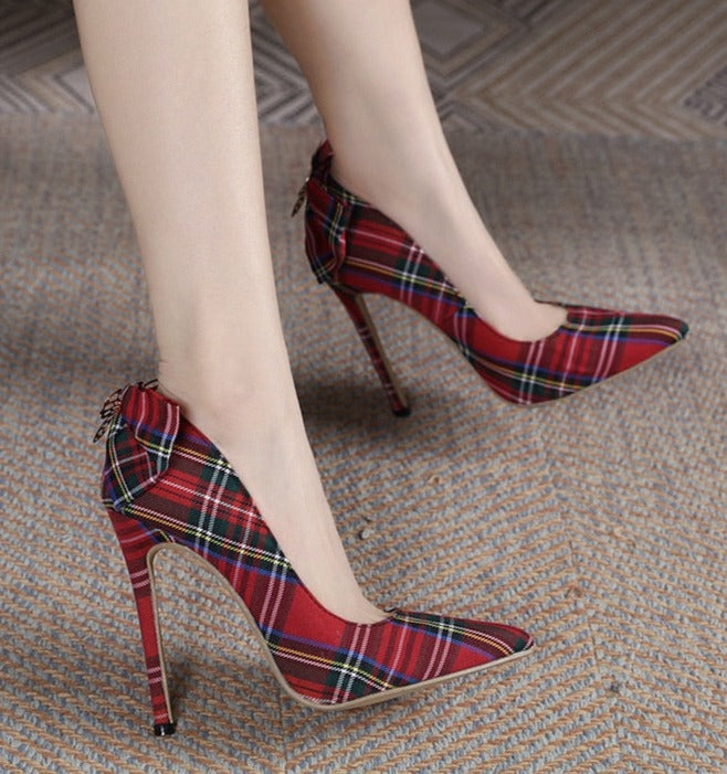 Plaid Pointed Toe Pump