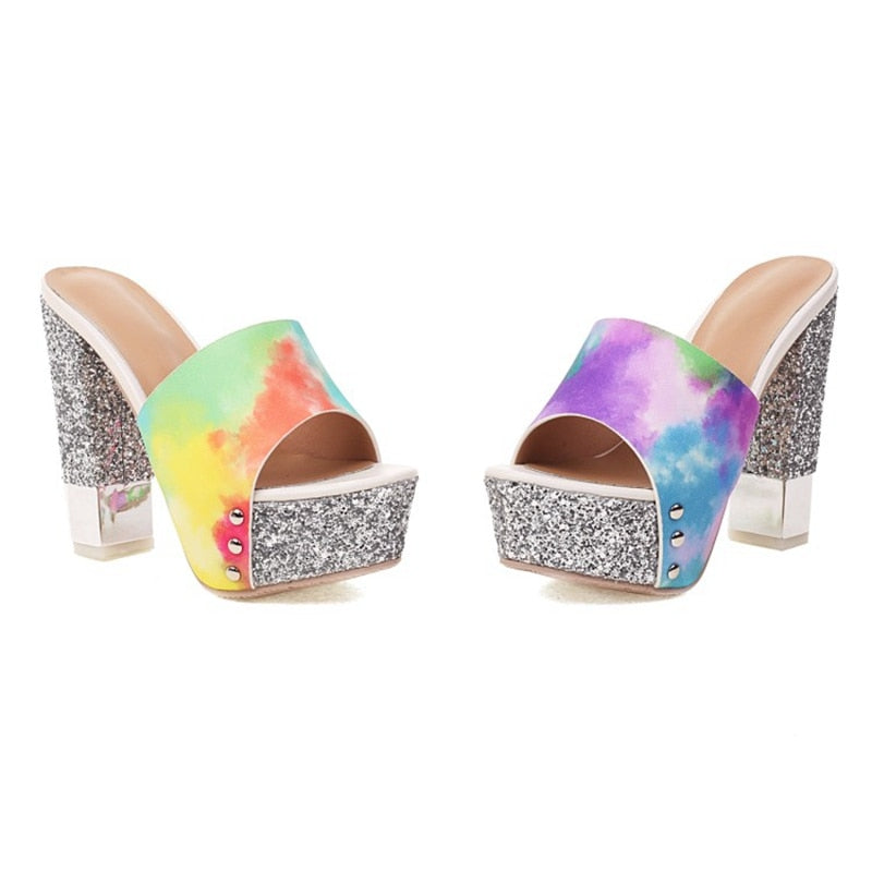 Rainbow Glitter Platform Clog