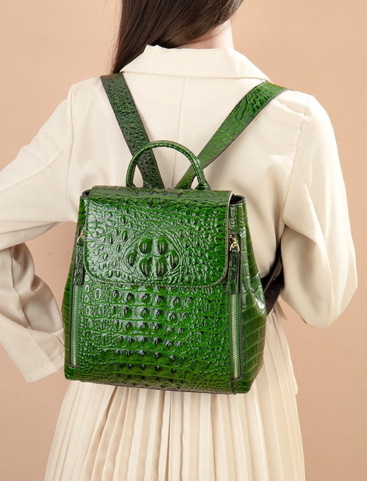 Croc-Embossed Leather Backpack