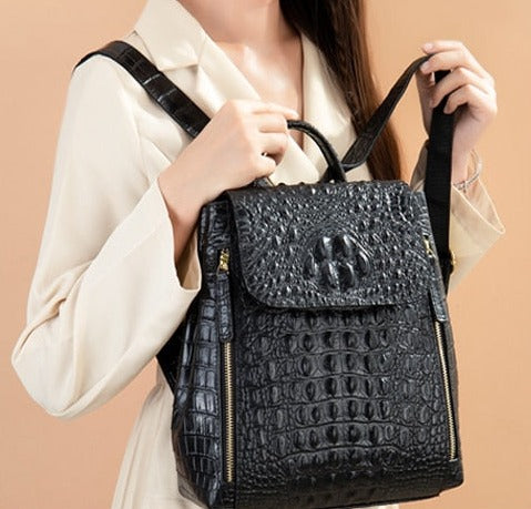 Croc-Embossed Leather Backpack