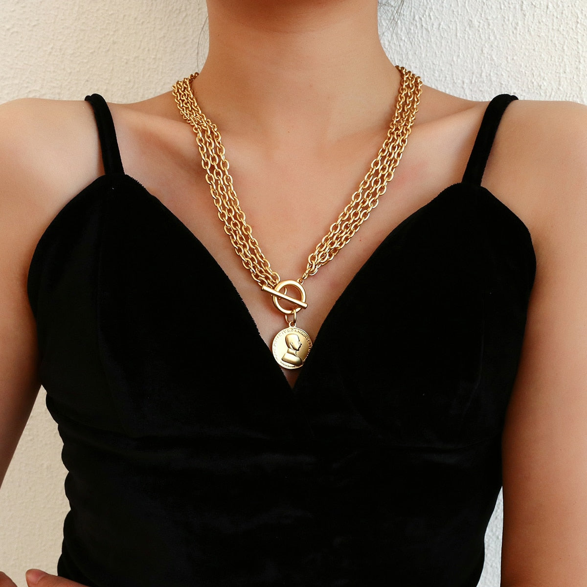 Portrait Coin Toggle Necklace