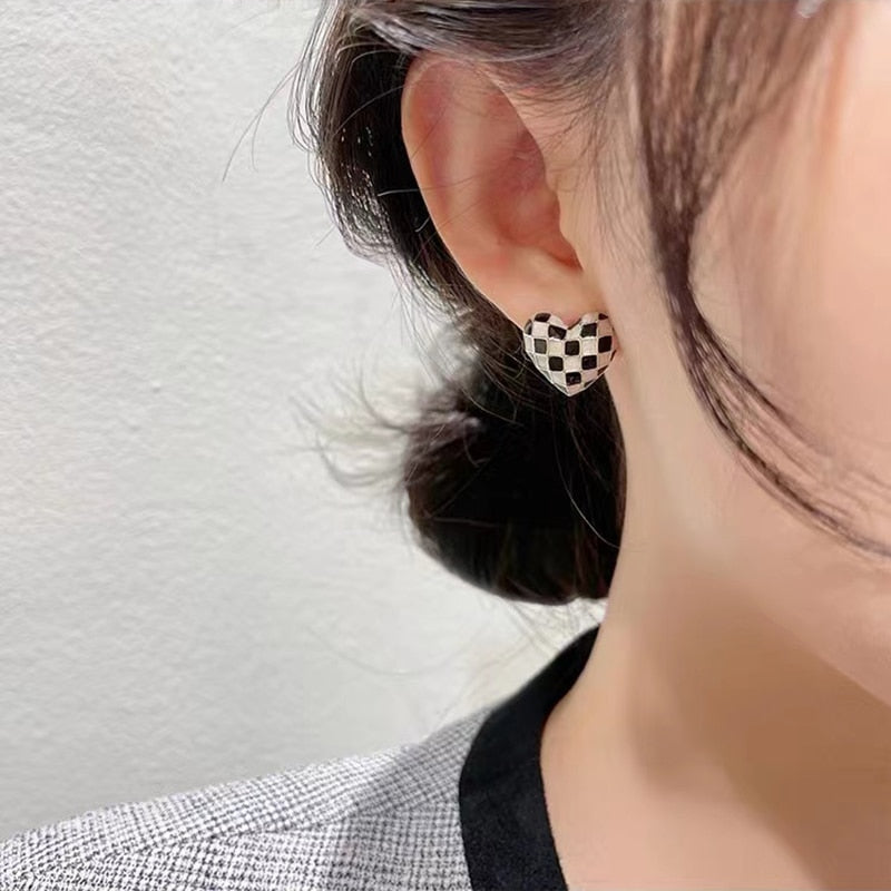 Chessboard Heart Stud Earrings