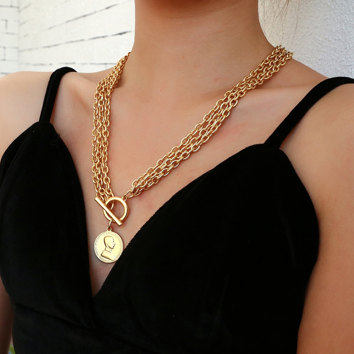 Portrait Coin Toggle Necklace