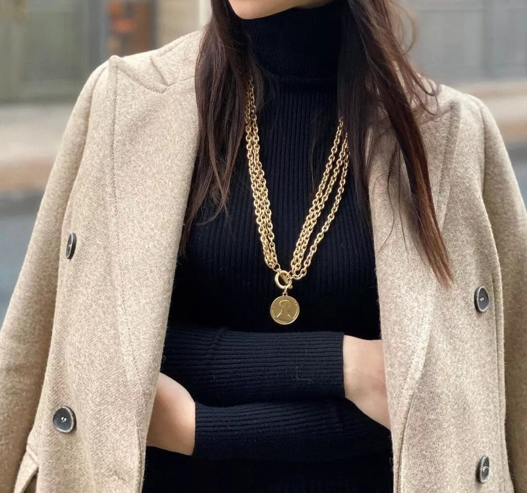 Portrait Coin Toggle Necklace