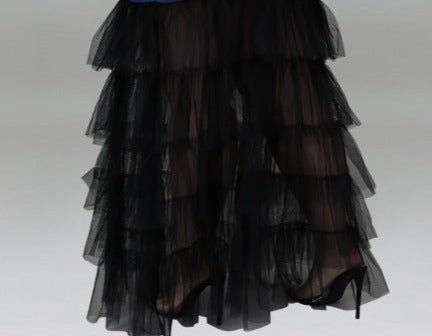 Teared Bottom Denim Maxi Skirt