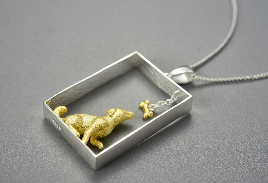 Dog and Bone Rectangle Necklace