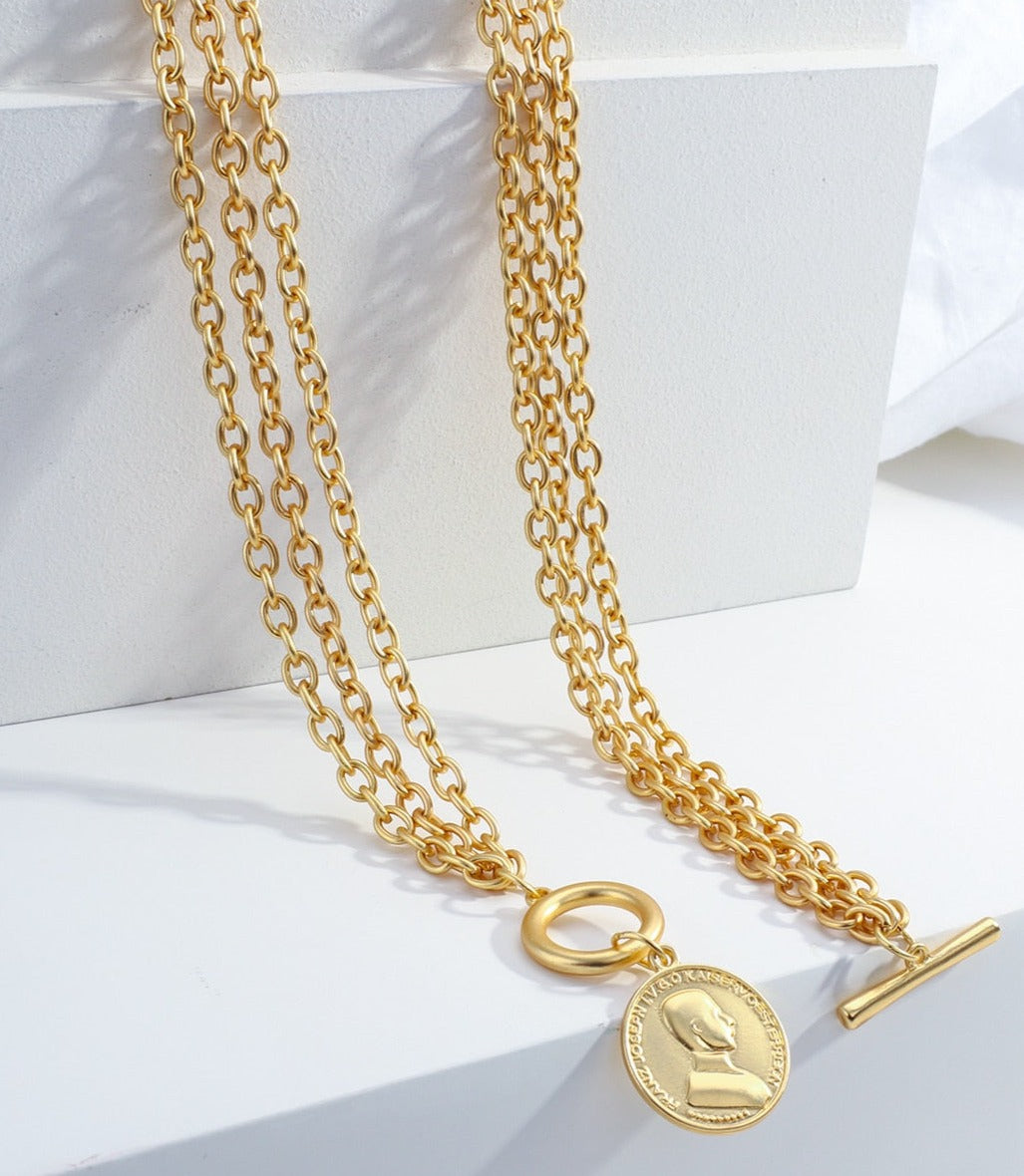Portrait Coin Toggle Necklace
