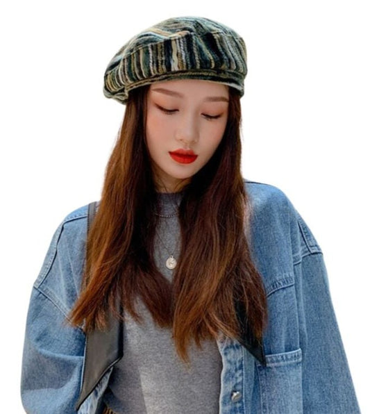 Octagonal Striped Beret
