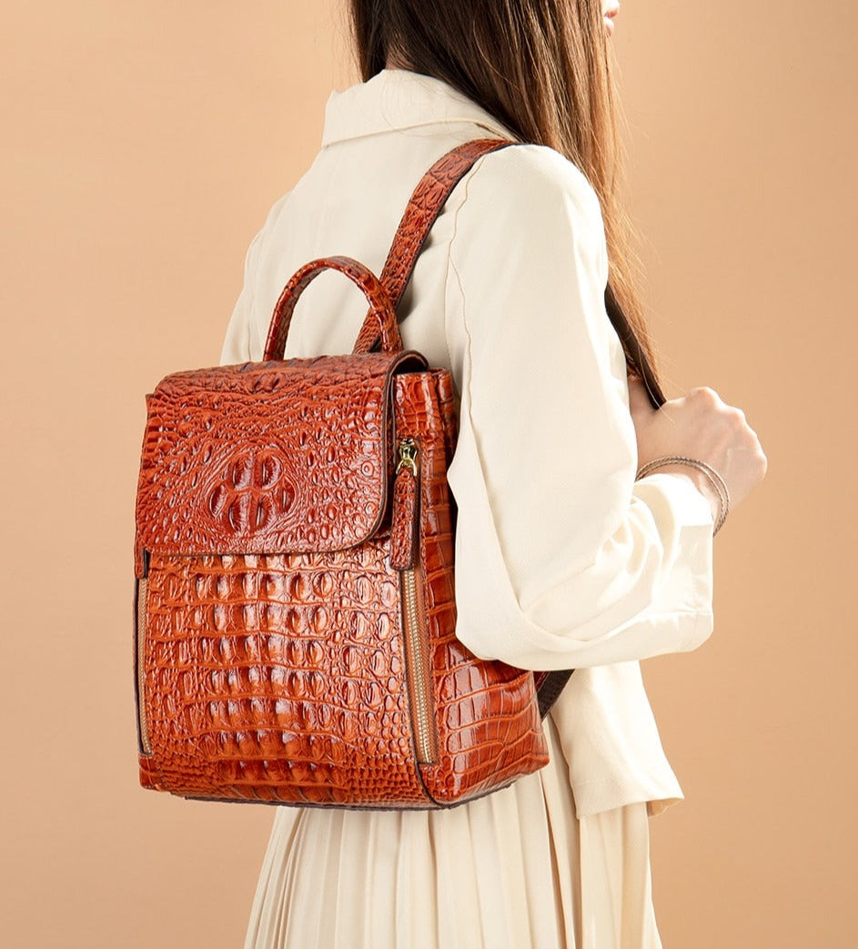 Croc-Embossed Leather Backpack