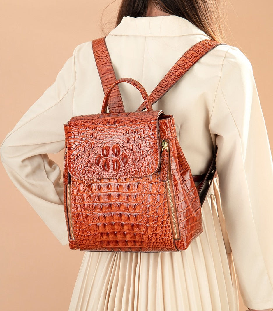 Croc-Embossed Leather Backpack