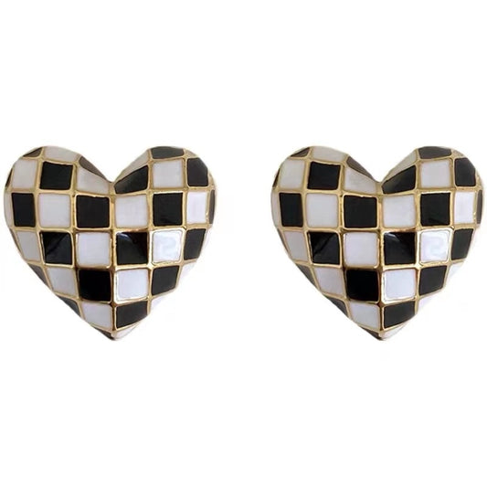 Chessboard Heart Stud Earrings