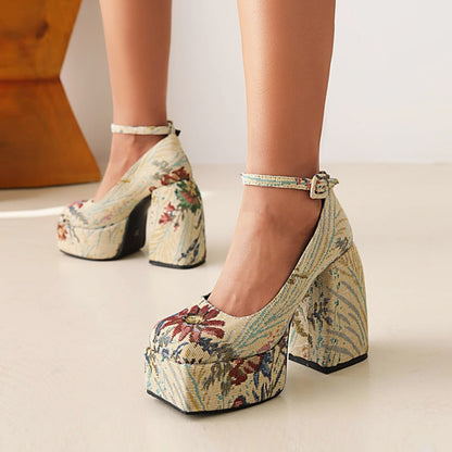 Embroidered Chunky Pump