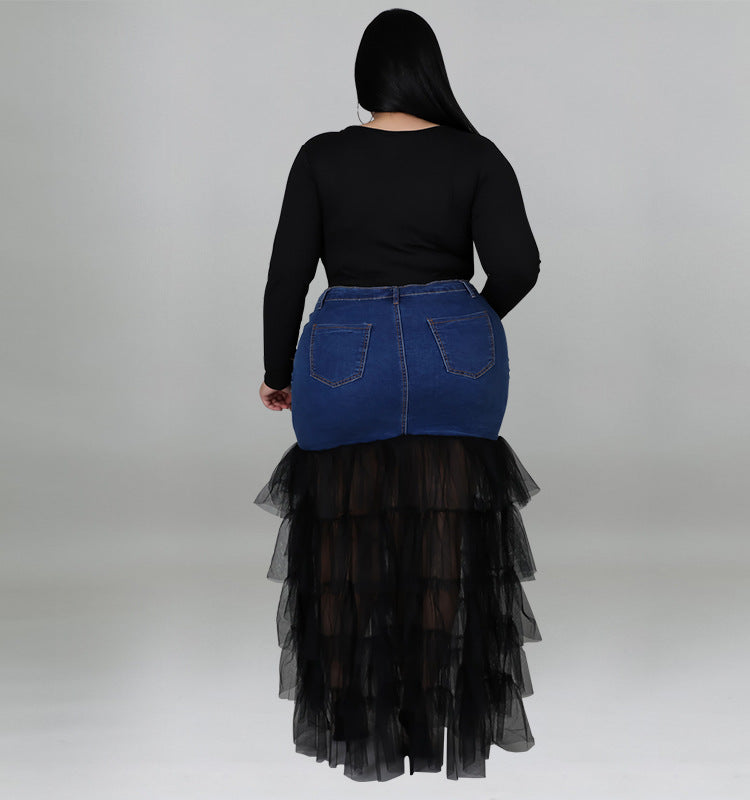Teared Bottom Denim Maxi Skirt